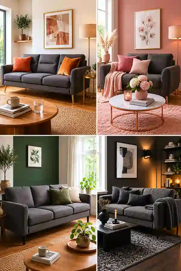 Dark Grey sofa sofa living room ideas featuring modern designs, cozy textures, and stylish decor accents for a sophisticated home interior.