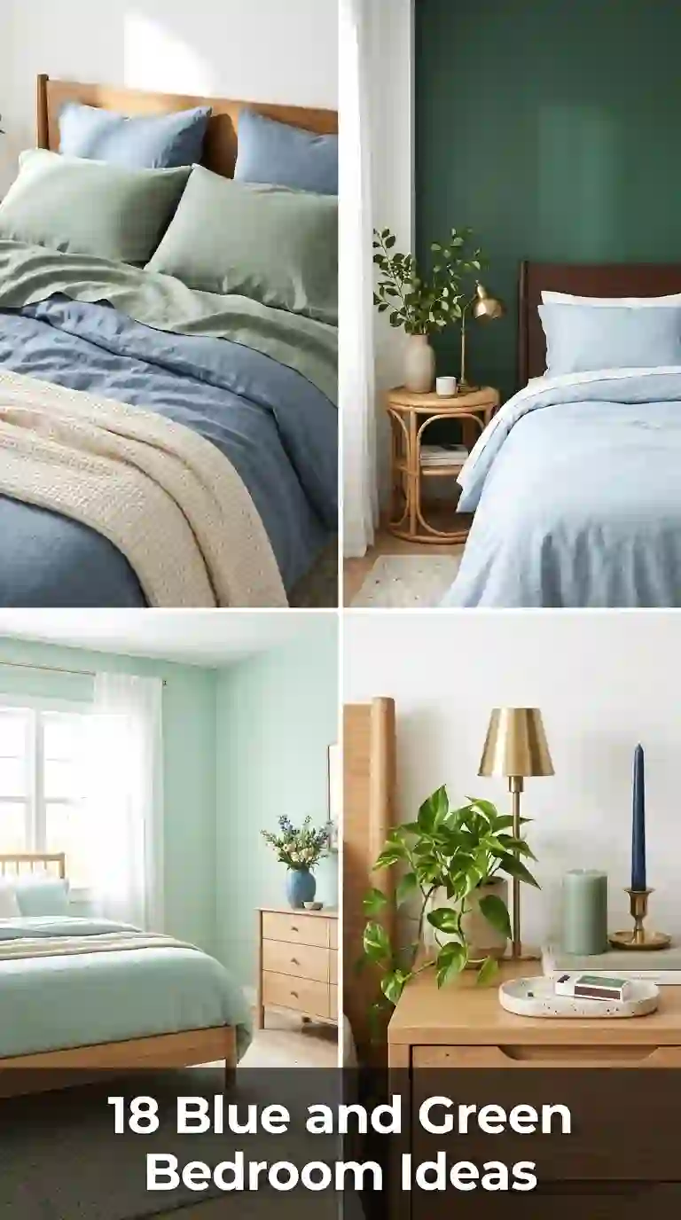 blue and green bedroom ideas collage with budget-friendly decor inspiration