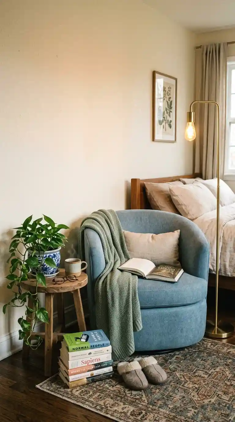 create a calming reading corner with blue and green layers