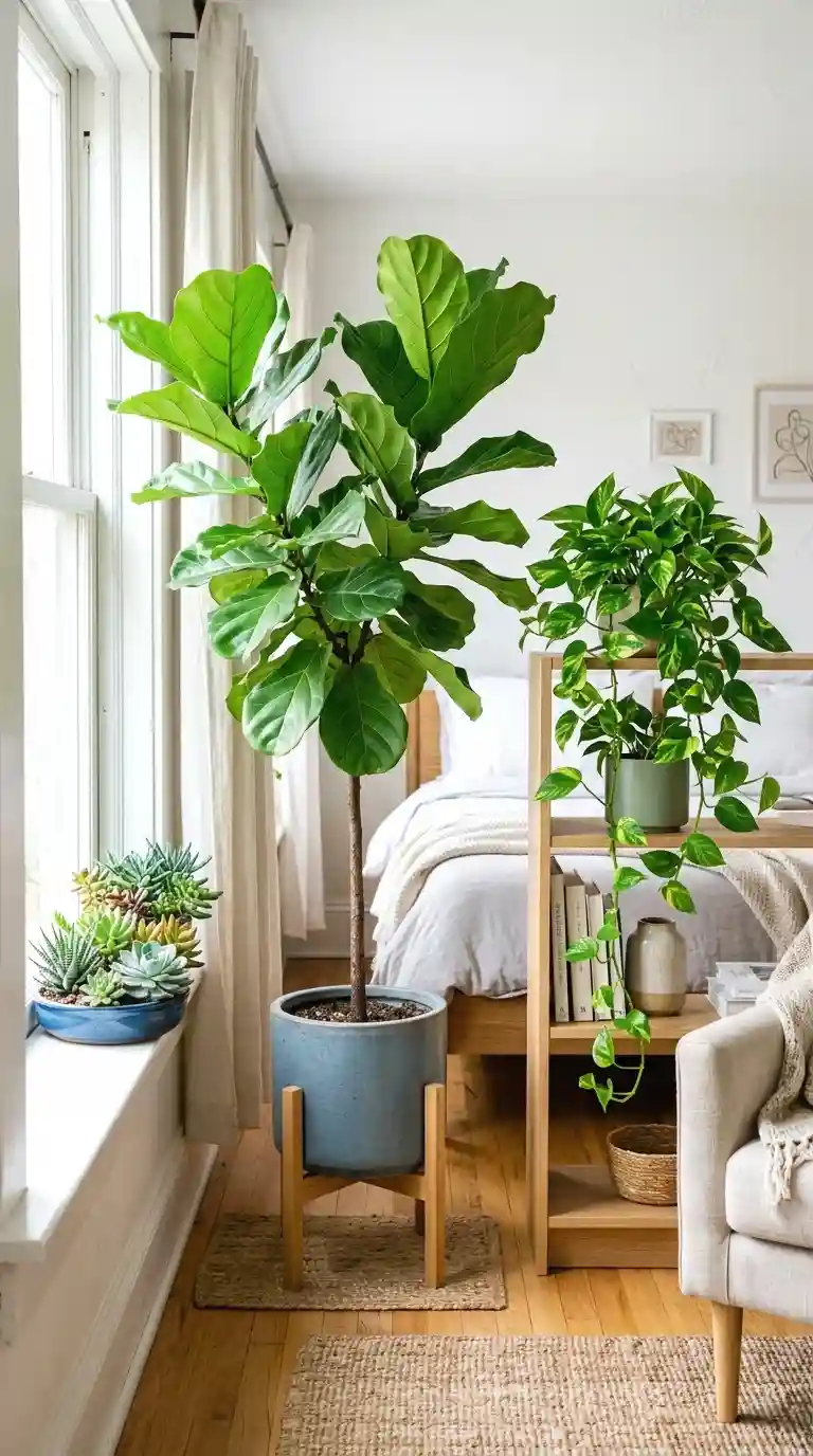 incorporate real plants to add living green to the space