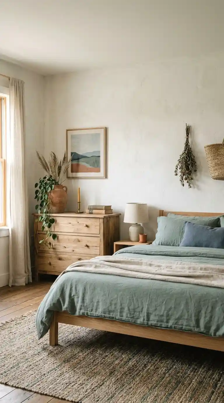try an organic modern look with earthy blue and green tones