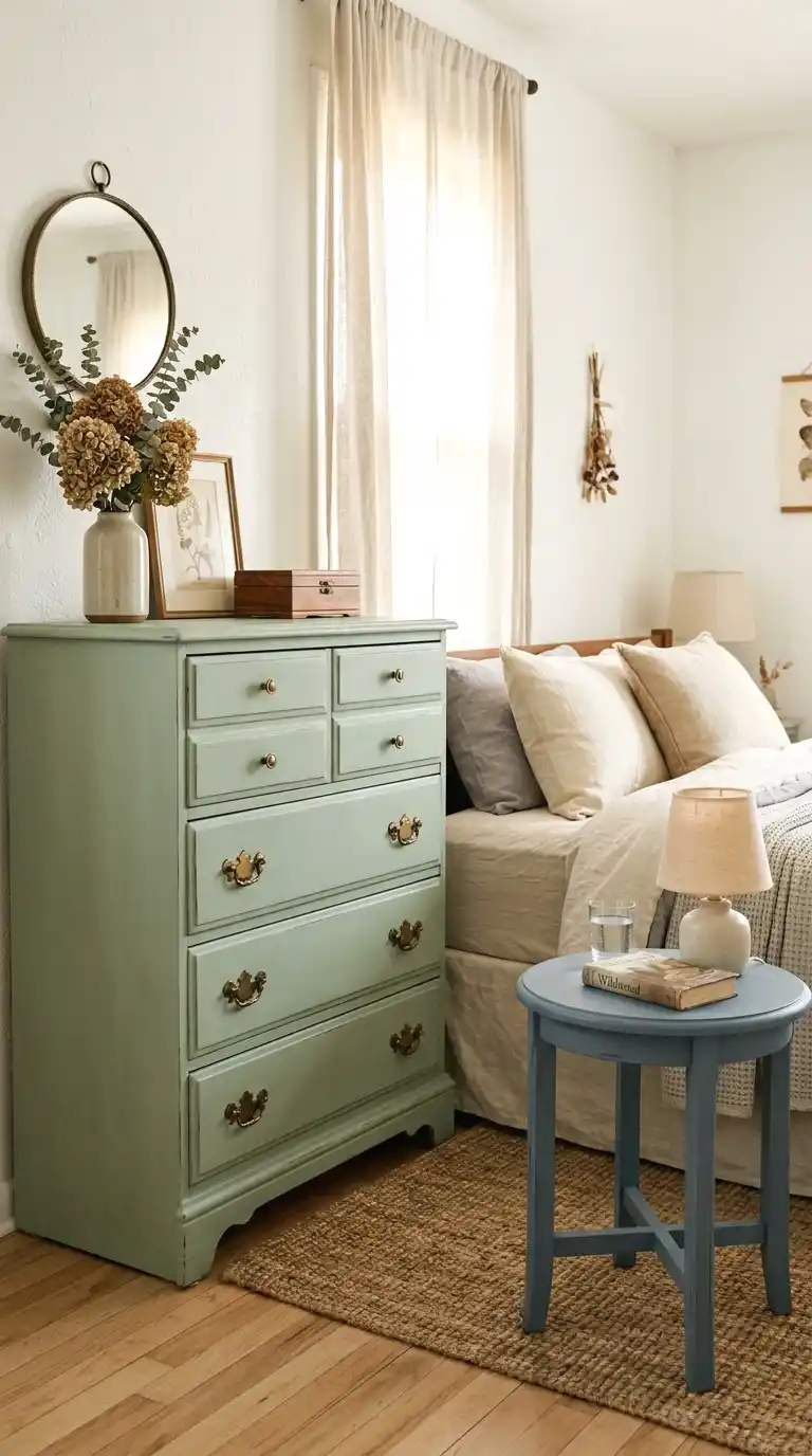 repaint old furniture in complementary blue and green shades
