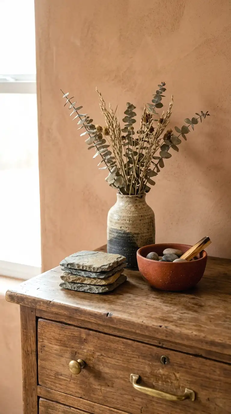 add a woven wall hanging for soft texture