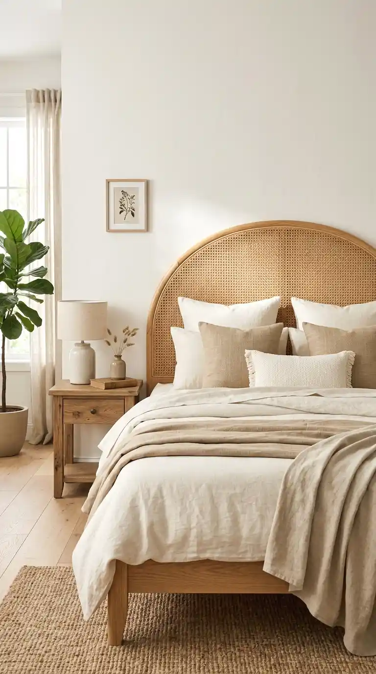 add a statement rattan or cane headboard