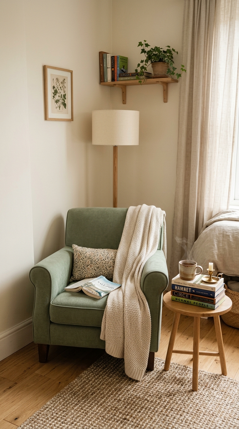 create a sage green reading nook