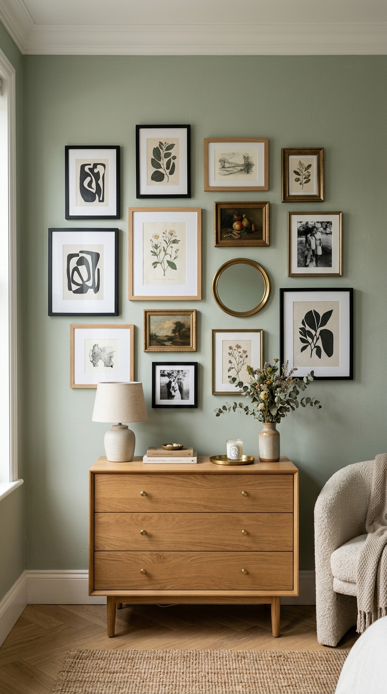 use sage green in a gallery wall backdrop