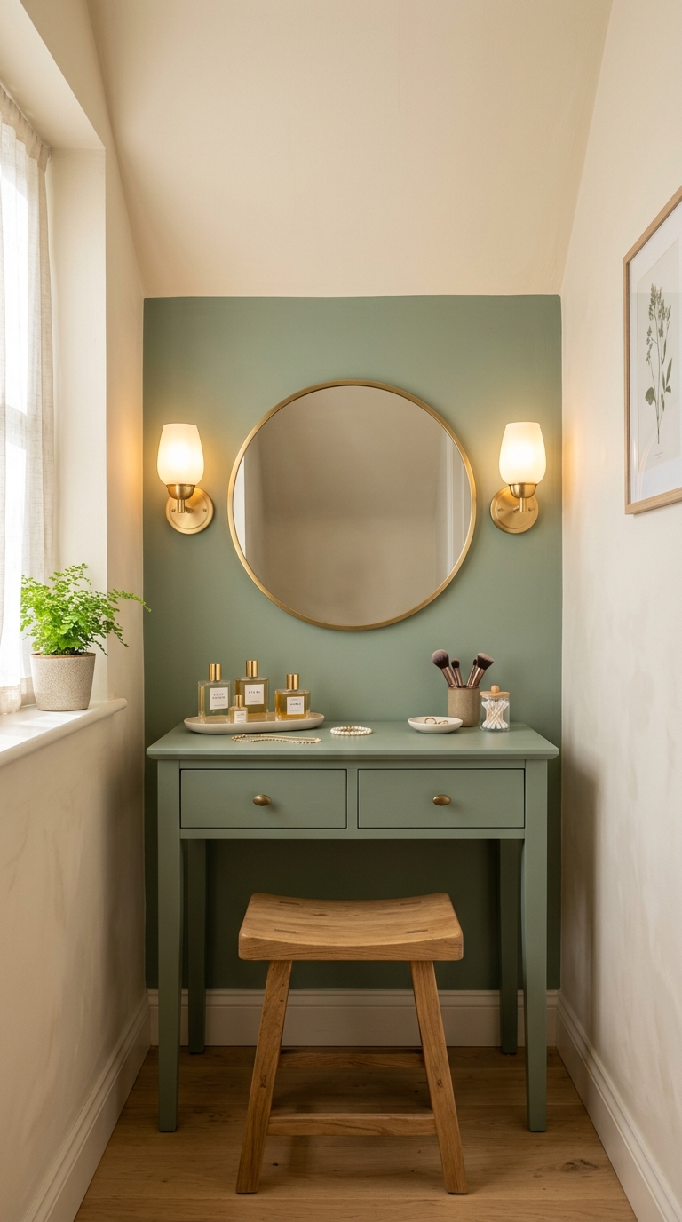 style a sage green vanity corner