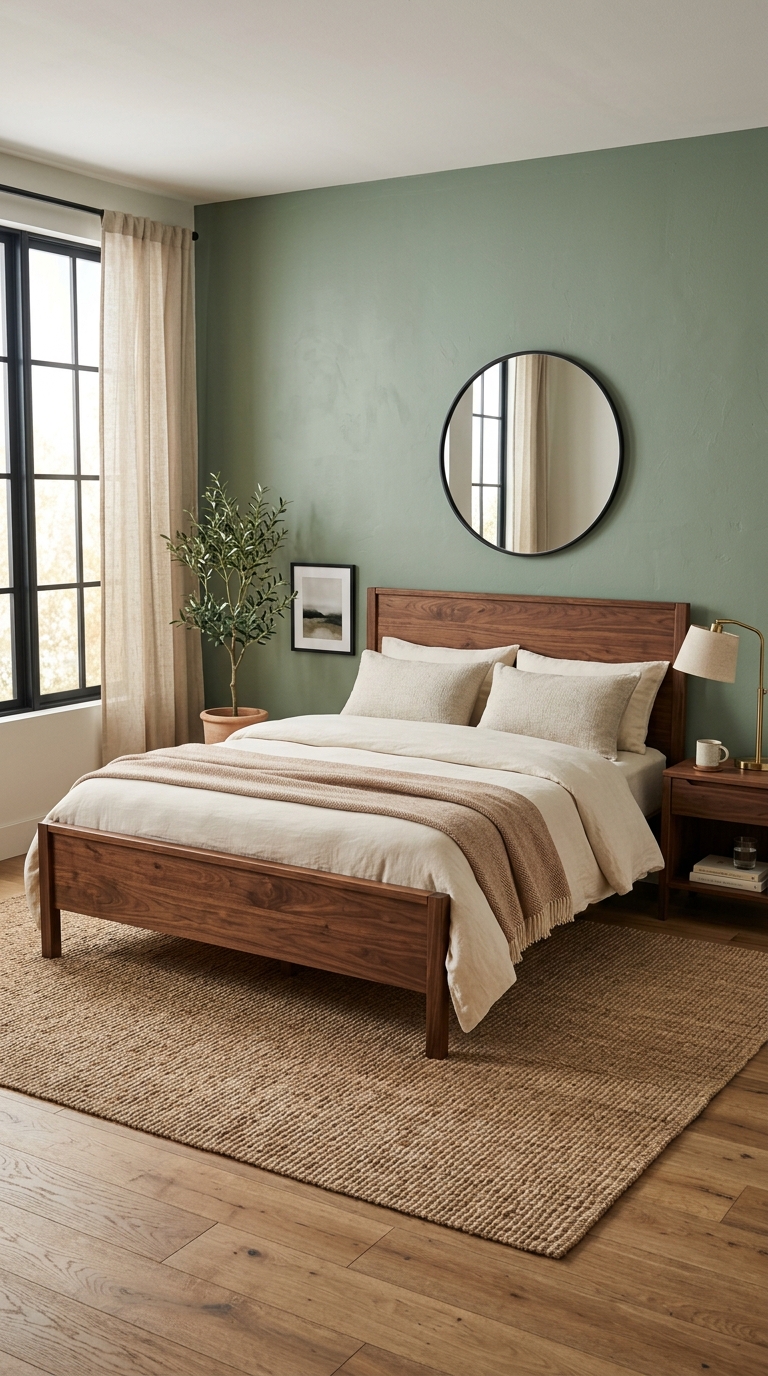 mix sage green with warm wood tones