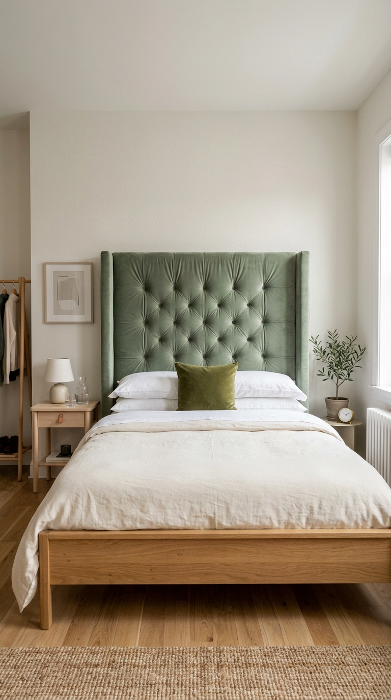 use sage green as a headboard statement
