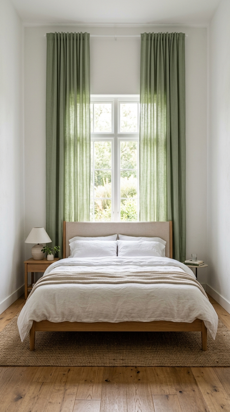 add sage green curtains for softness