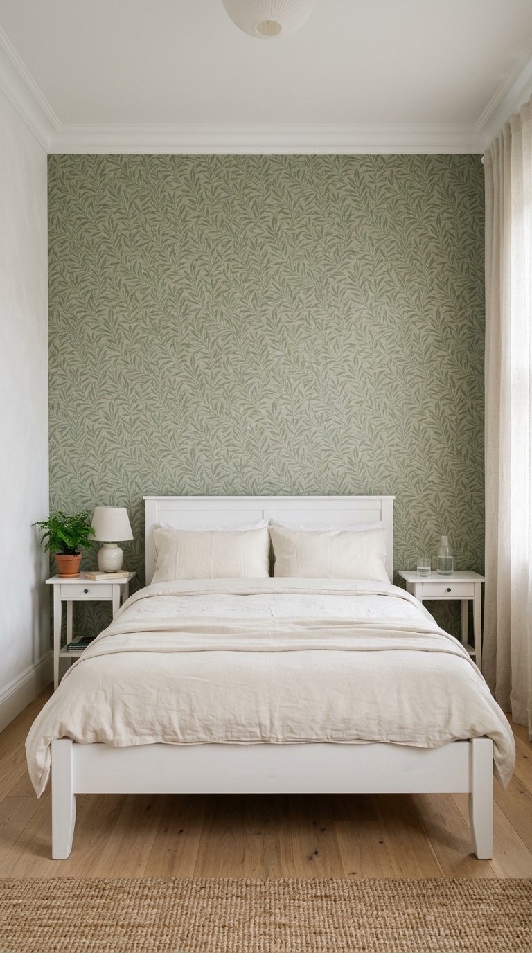 the boldest sage green bedroom ideas use wallpaper