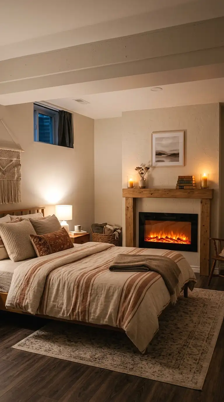 bring in a faux fireplace for instant coziness