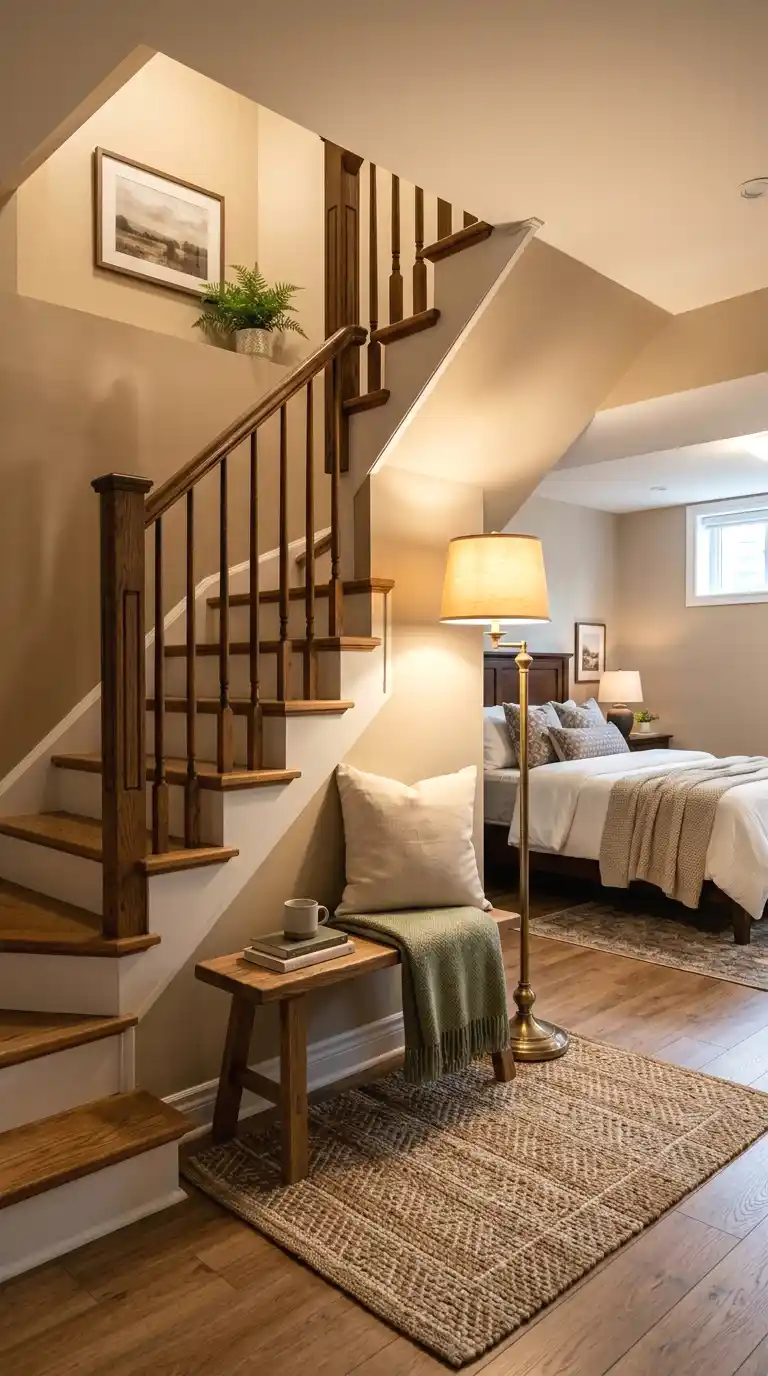 add a small rug lined reading nook by the stairs