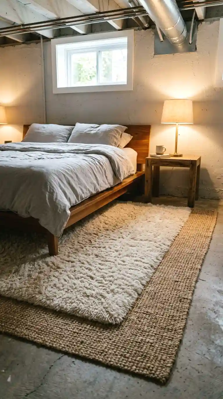 use area rugs to soften concrete floors