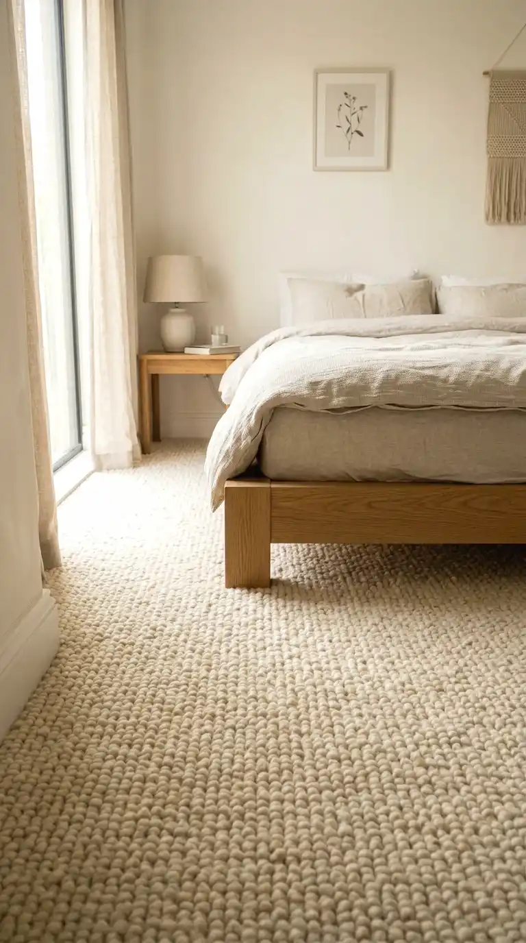 go wall-to-wall with a thick cream bouclé carpet