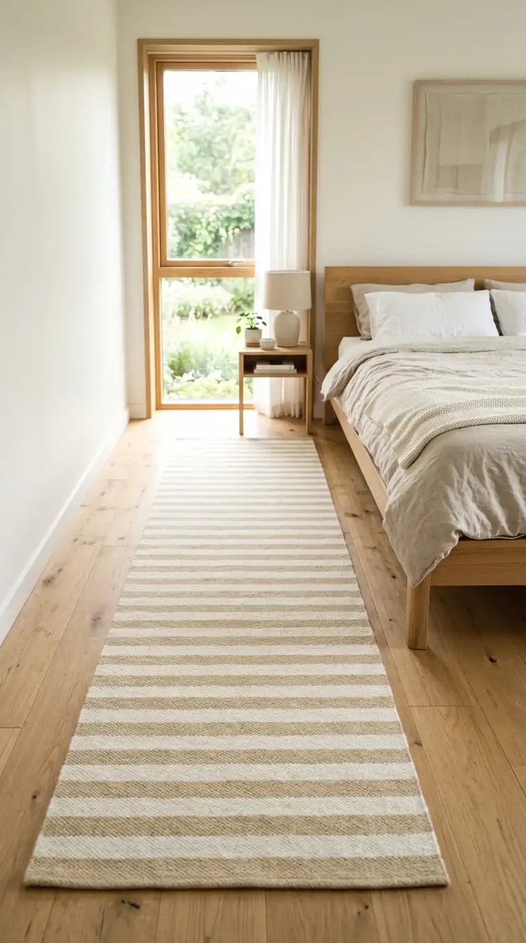 choose a striped carpet runner along a long wall