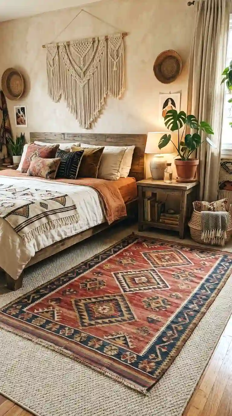embrace a moroccan-style flatweave rug for bohemian texture