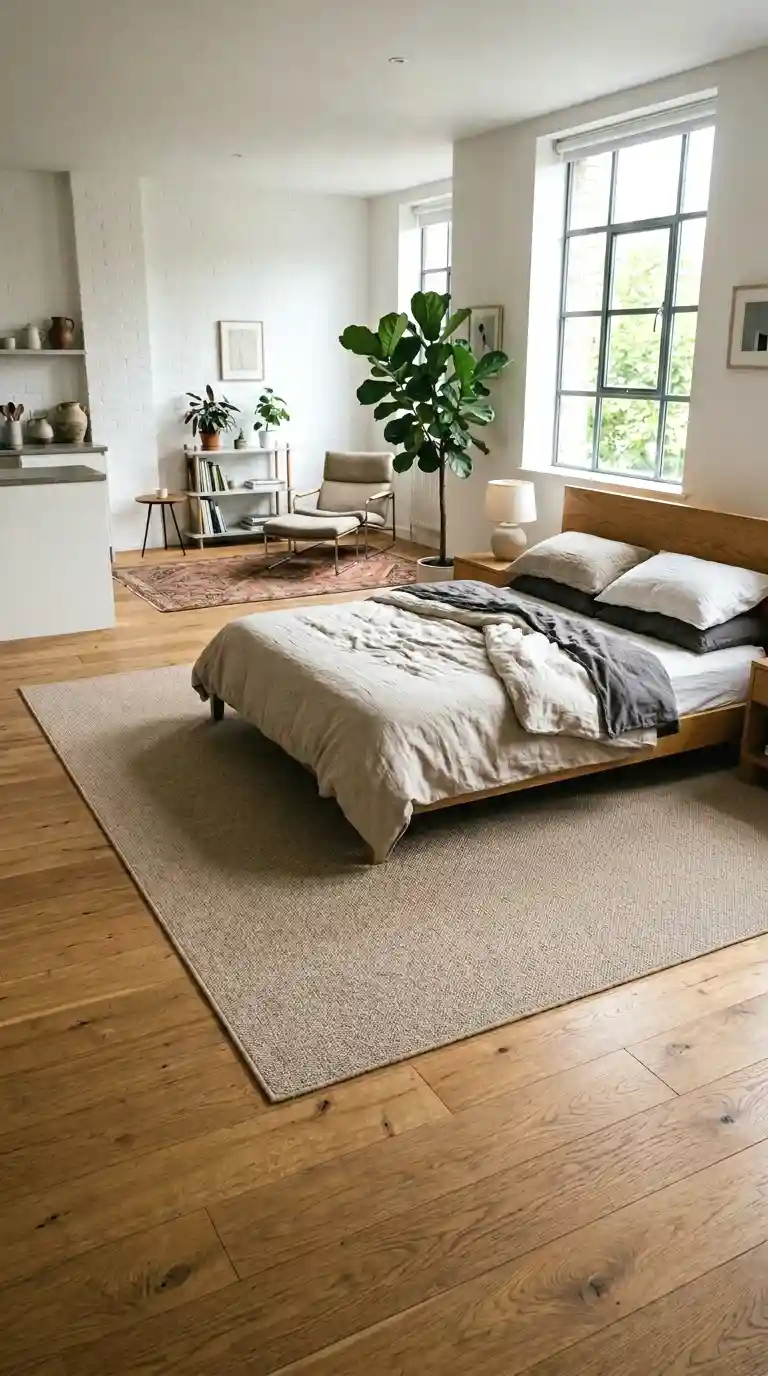 install carpet only in the sleeping zone of an open plan room