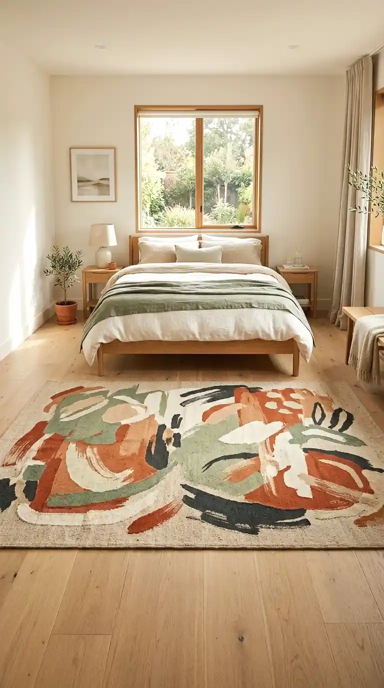 go for an abstract art-style rug as a room focal point