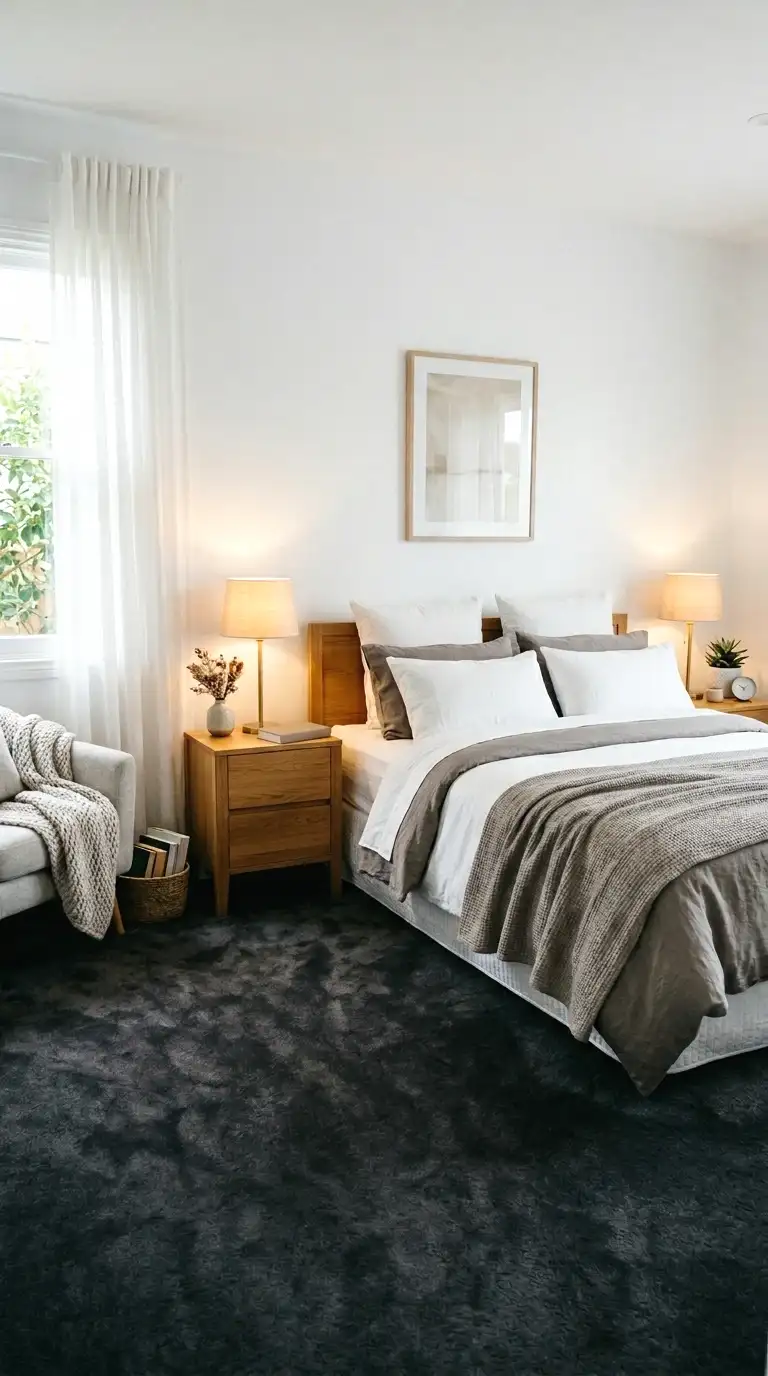 try a deep charcoal carpet for a moody bedroom