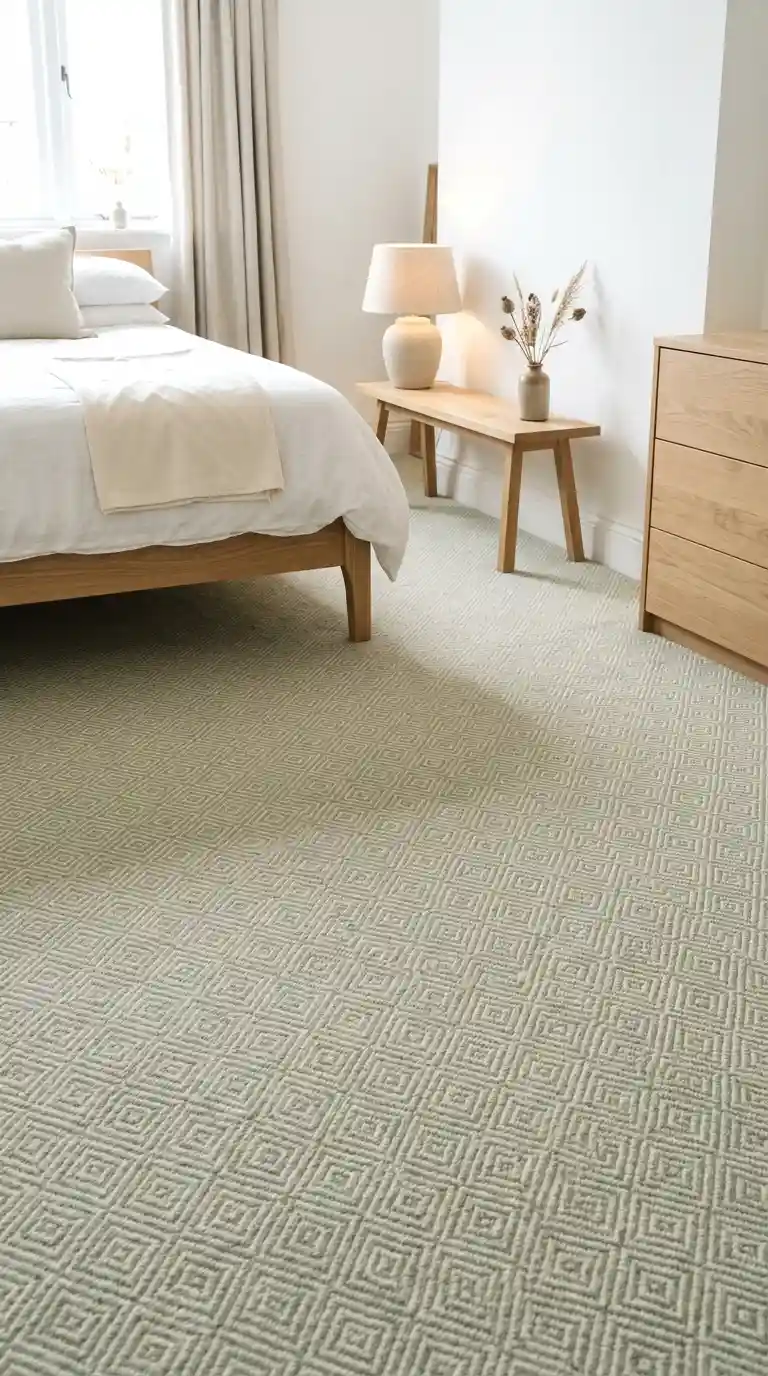 opt for a geometric patterned carpet for visual interest