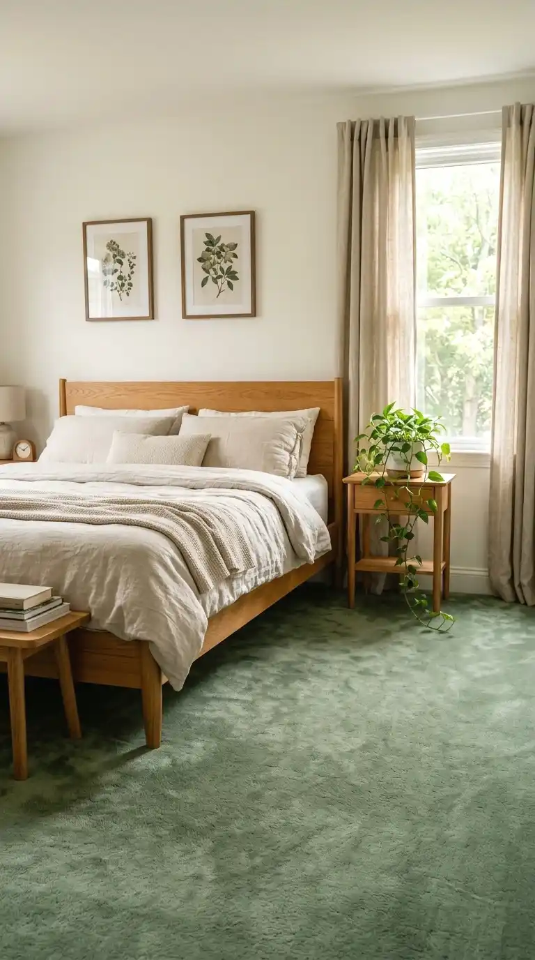install a plush velvet pile carpet in sage green