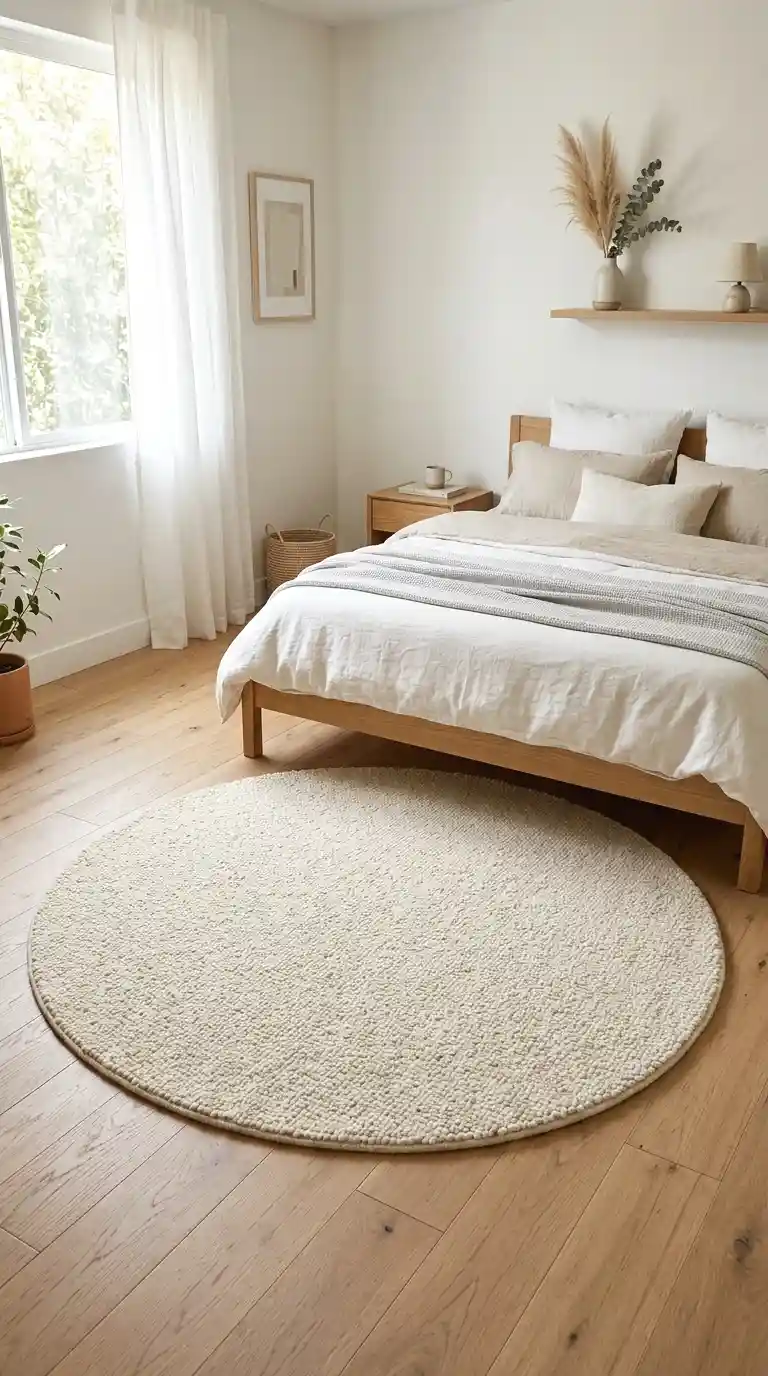 place a round rug at the foot of the bed