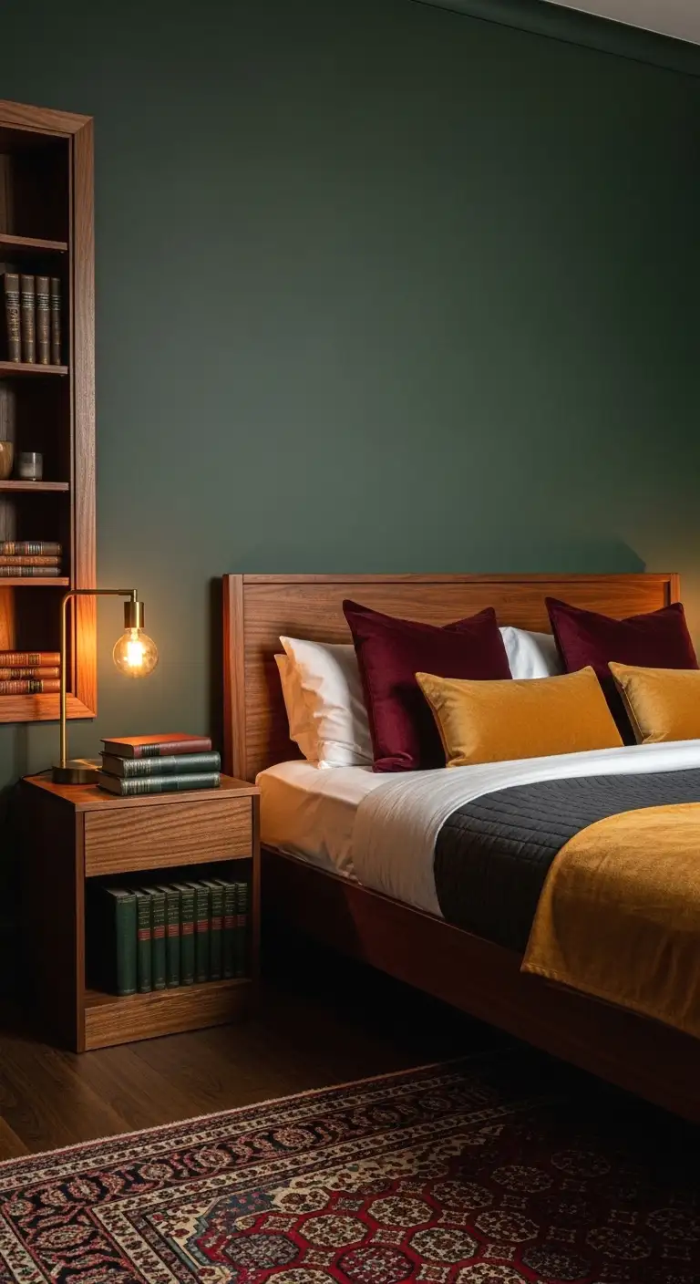 moody dark academia with rich wood tones
