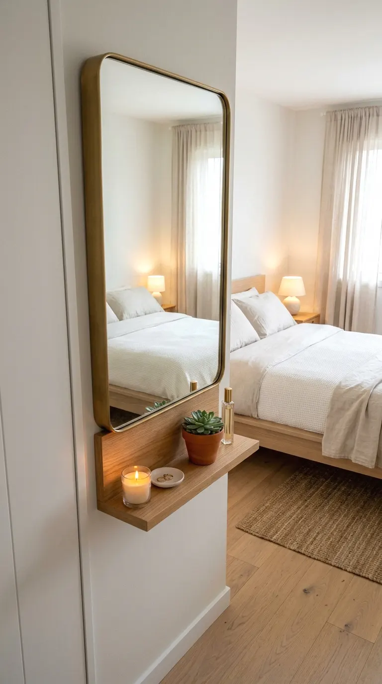 mirror with integrated shelf for function and style combined