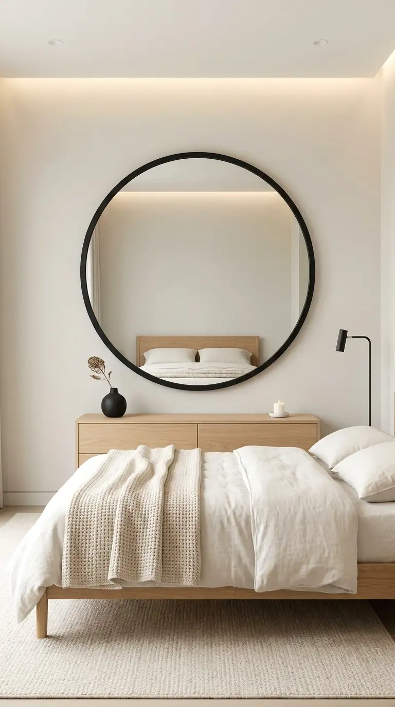 dark framed mirror against a light wall for maximum contrast