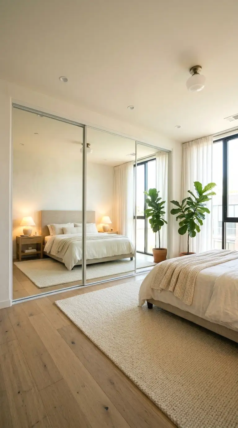 mirrored closet doors that double the visual space