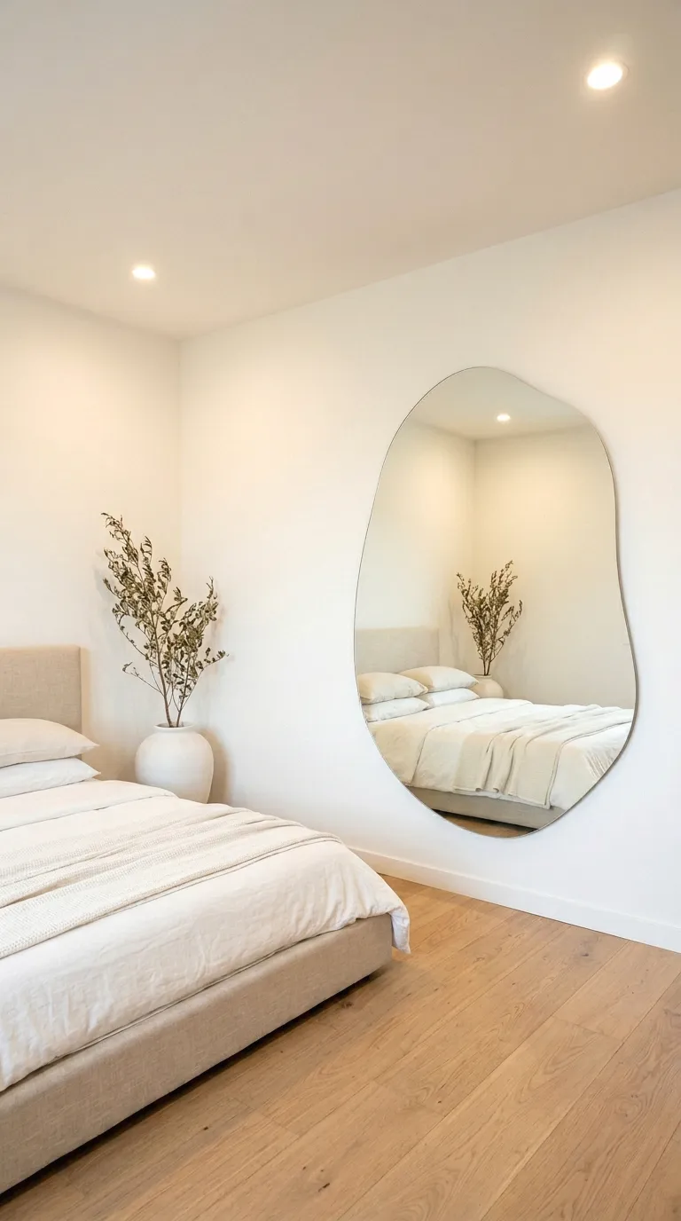 organic irregular shaped mirror as the room's signature piece
