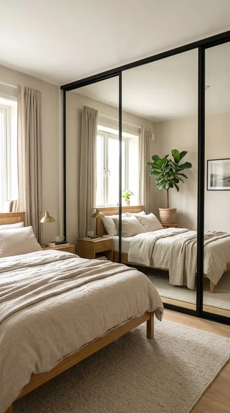 use mirrored doors to double your space visually