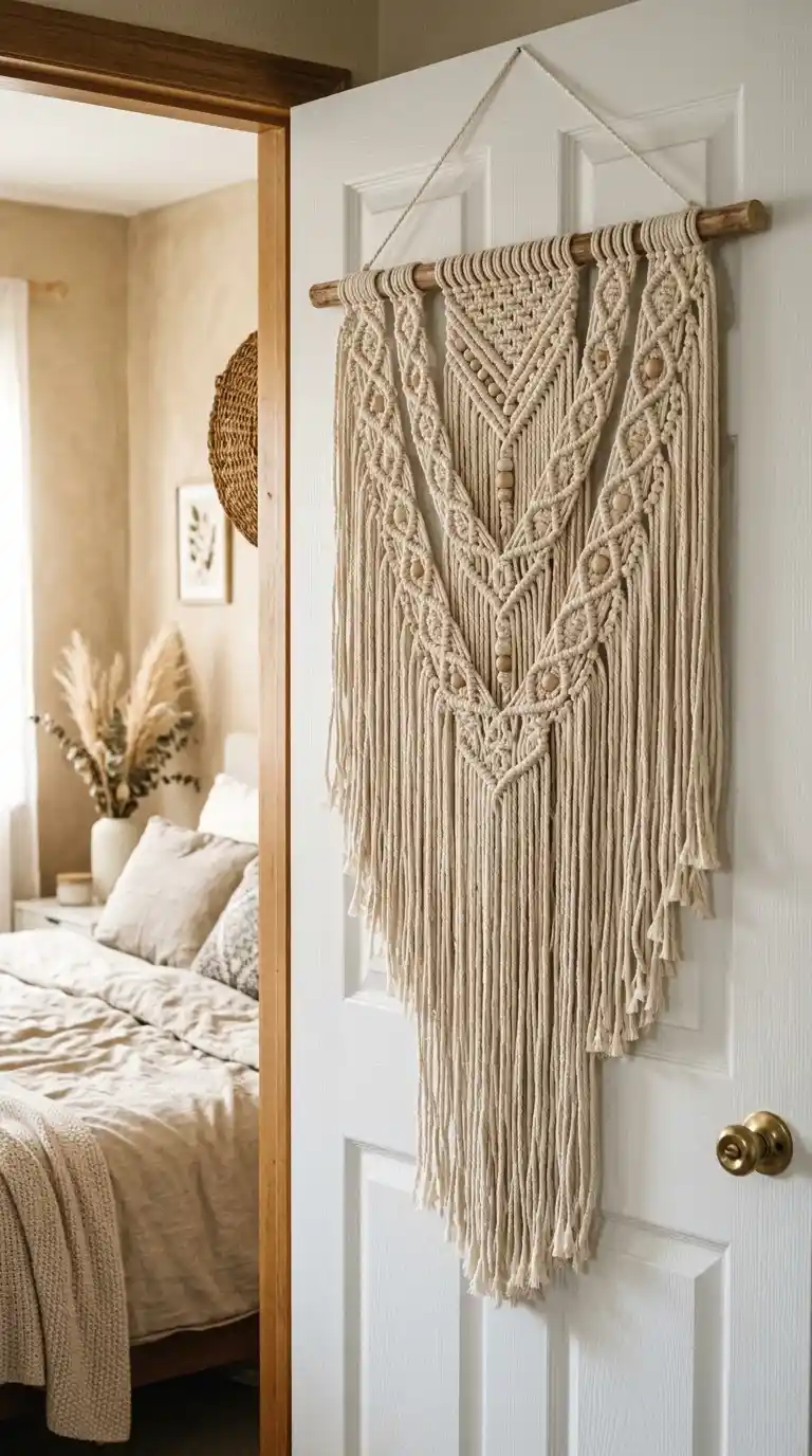 hang a macrame wall piece at eye level