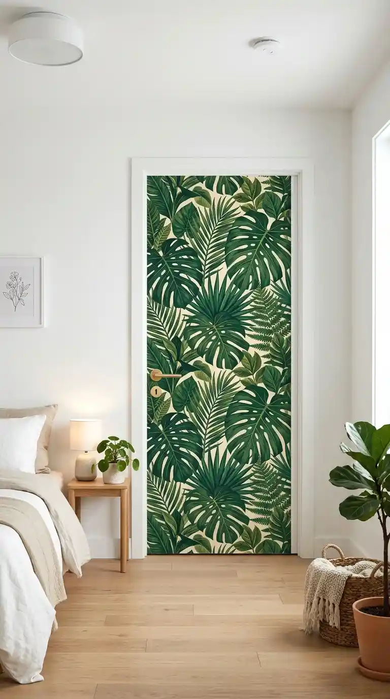 use removable wallpaper to create a door mural