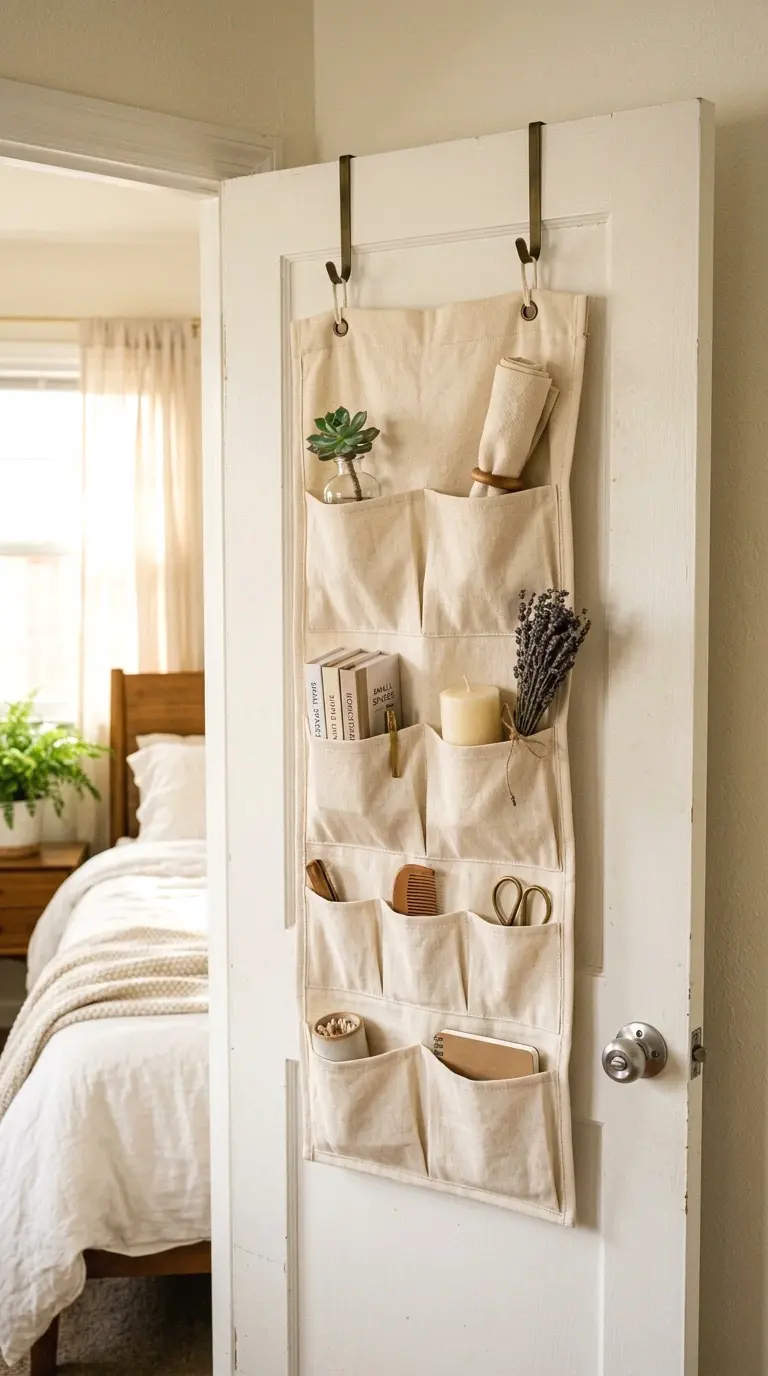 layer a linen pocket organizer with styled items