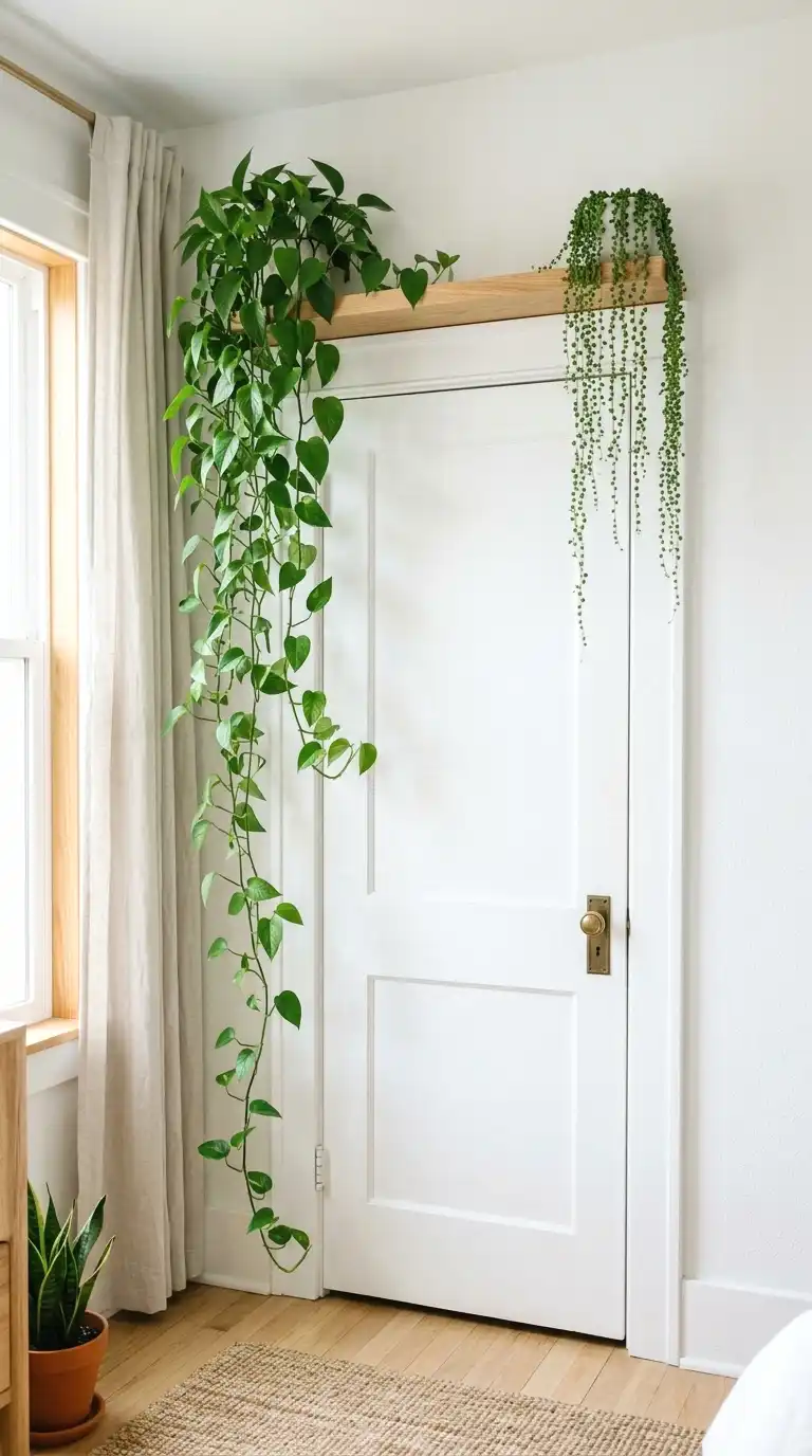 mount a slim wooden shelf for trailing plants
