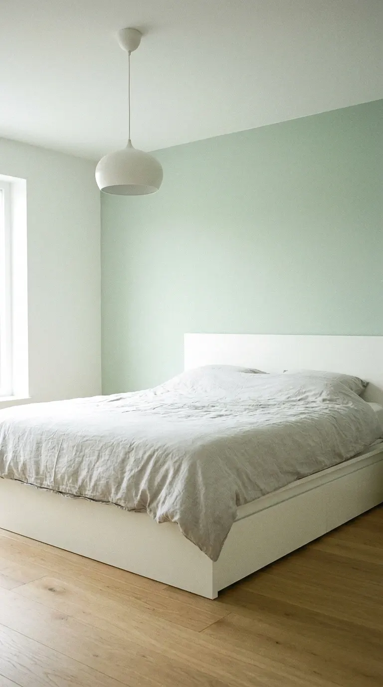 celadon green in a minimalist bedroom