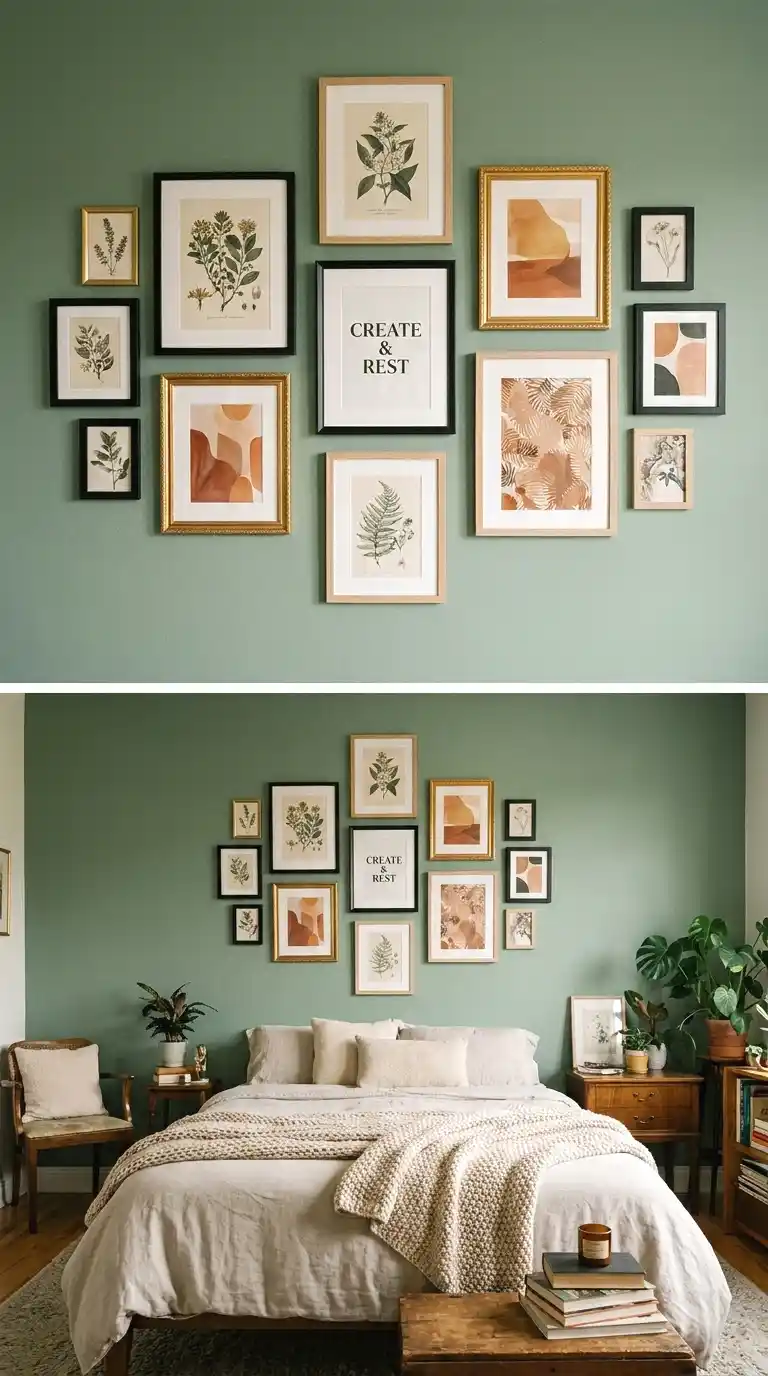 muted green in a gallery wall setup