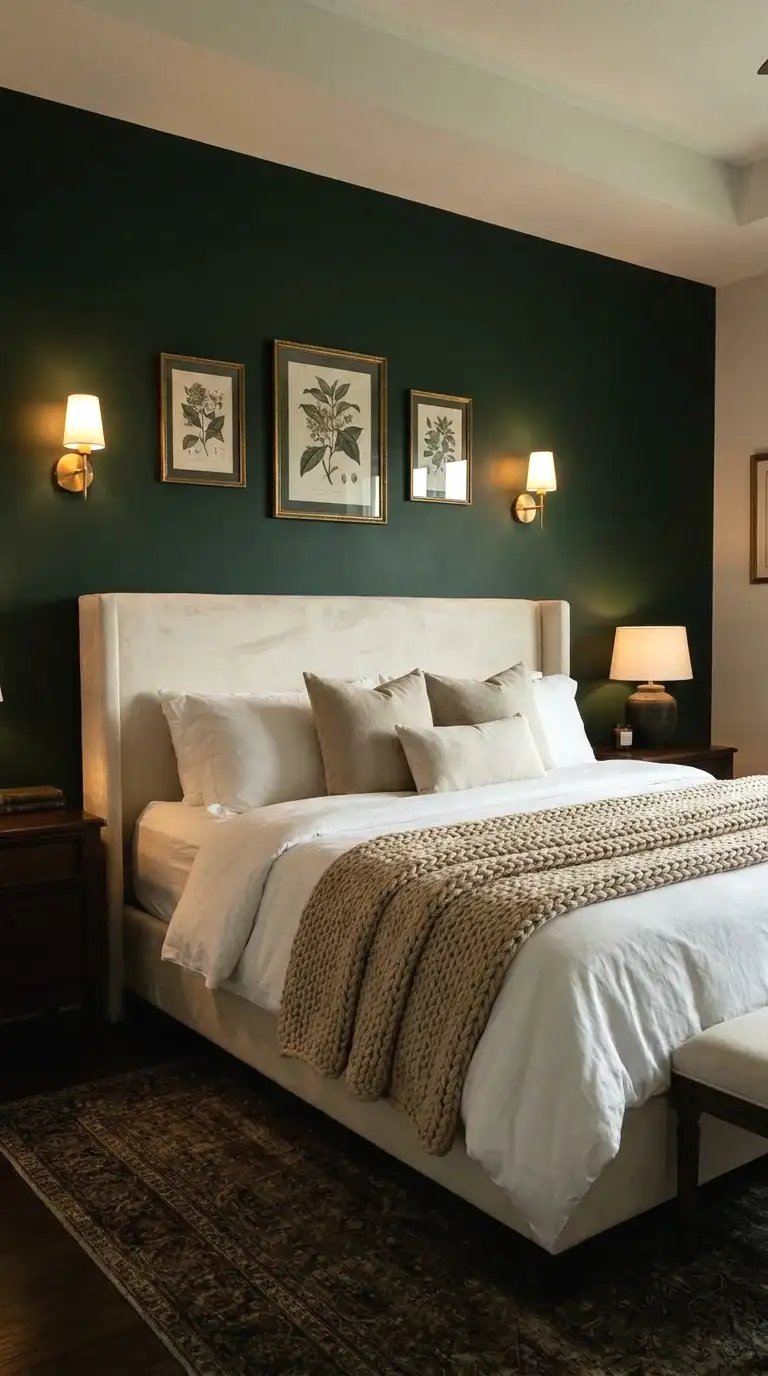deep forest green with warm brass details