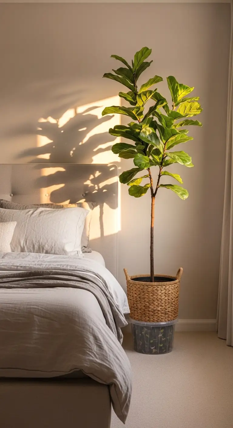 place a tall plant beside your bed for a soft focal point