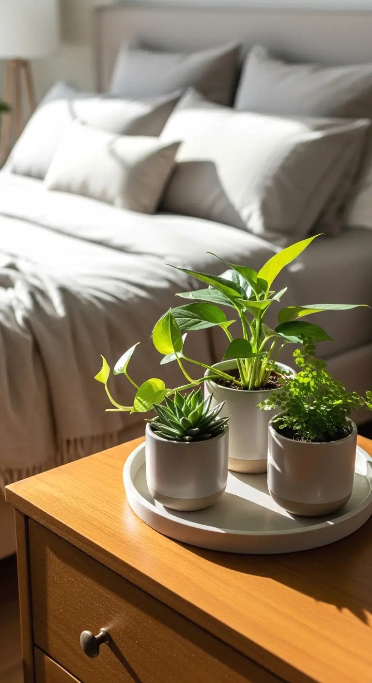 group small plants on a tray for an easy display