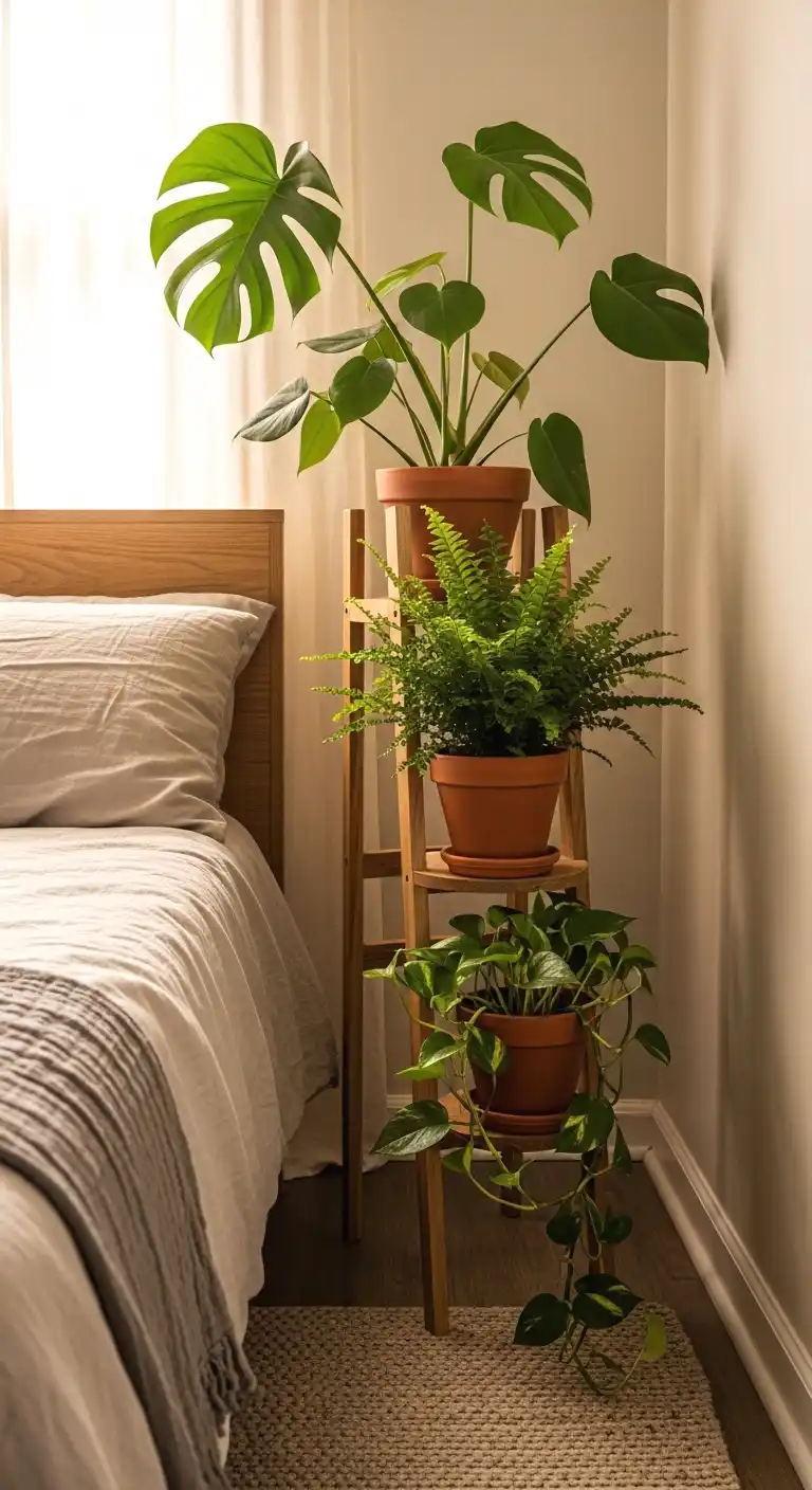 style a plant corner with layered heights
