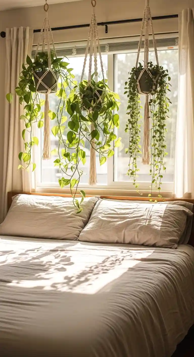 hang plants from the ceiling to free up surface space