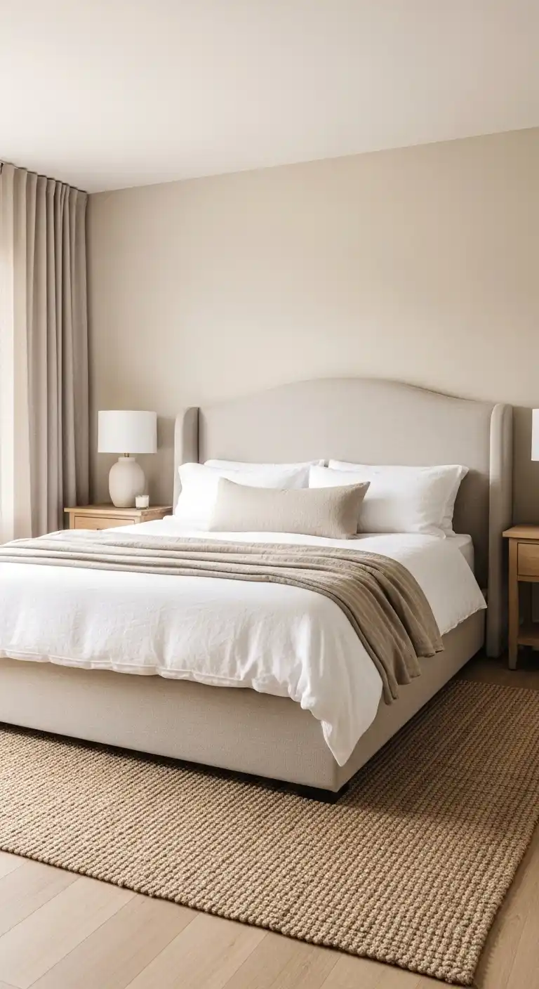 use a large shared headboard to unite the bed