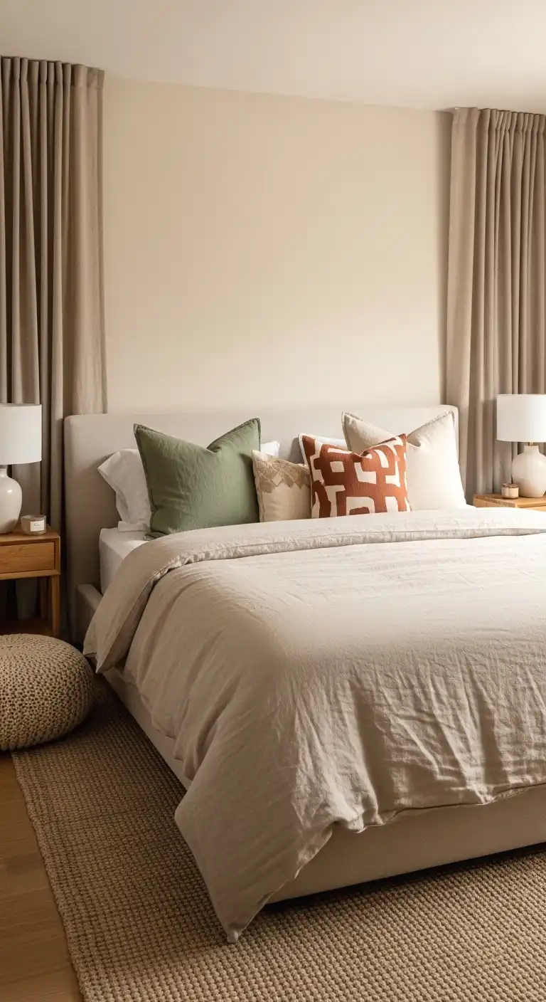 use matching bedding with different accent pillows