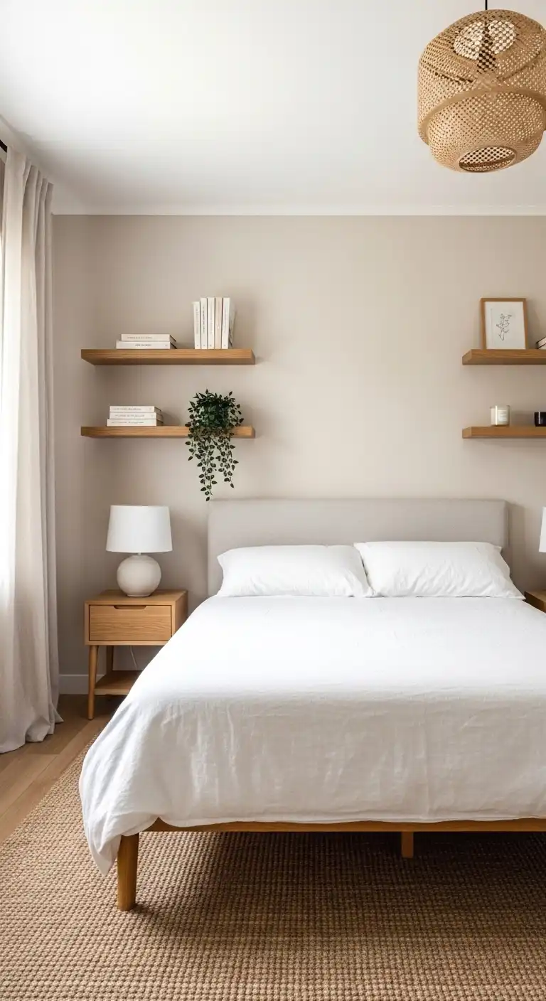 mount floating shelves above each person's side